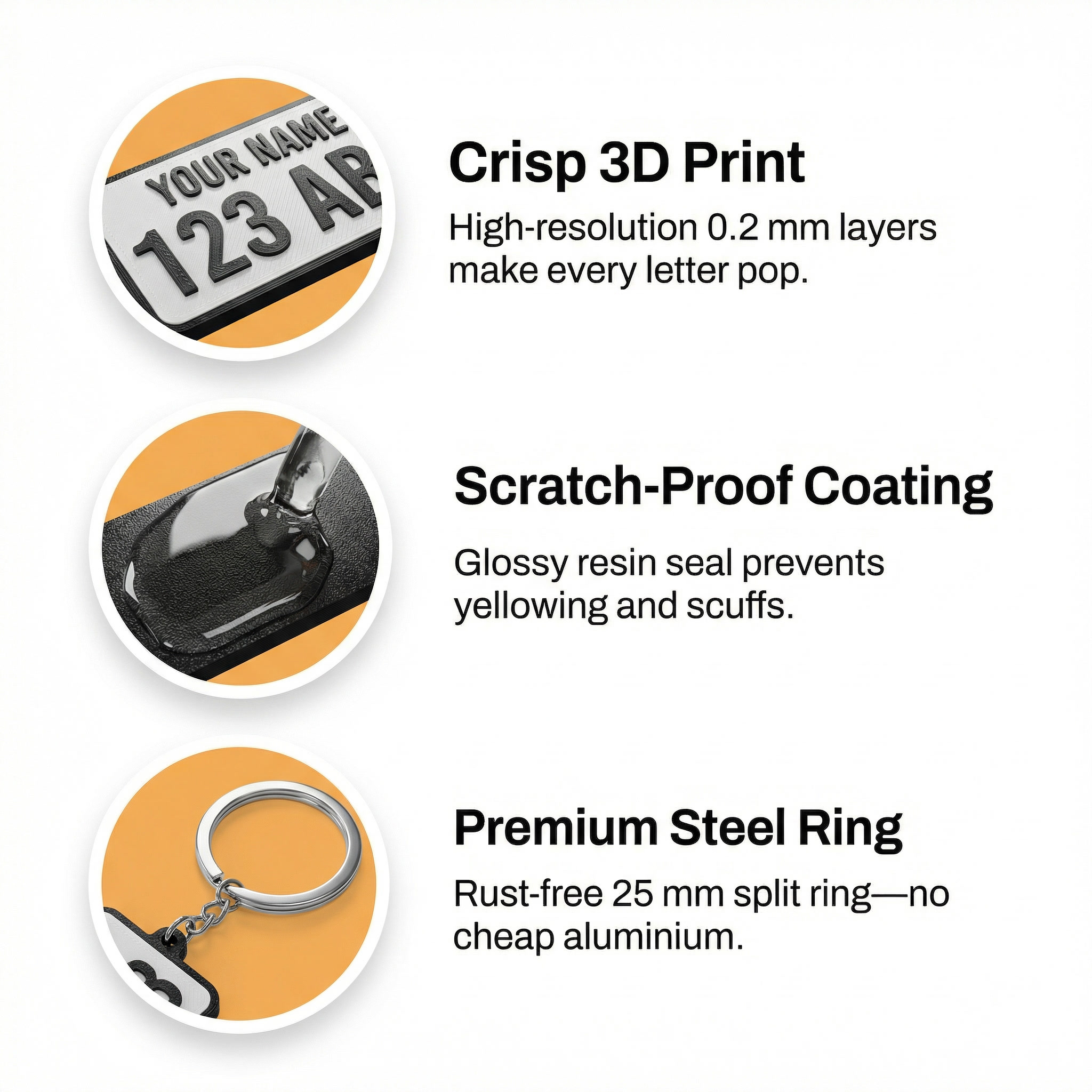 Custom 4D Mini Number Plate Keychain – 3 line Personalized Name & Vehicle Number Keyring - Image 2