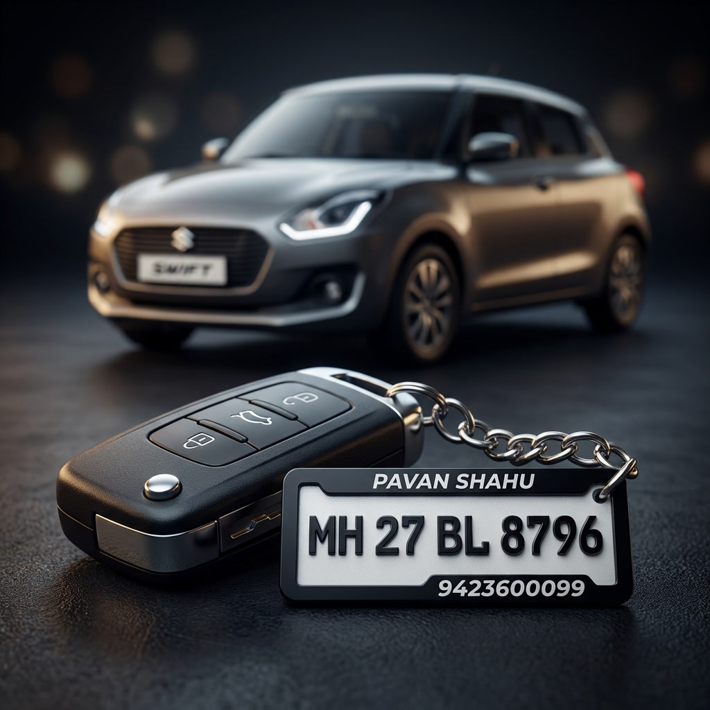 Custom 4D Mini Number Plate Keychain – 3 line Personalized Name & Vehicle Number Keyring - Image 5