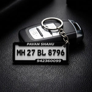 Custom 4D Mini Number Plate Keychain – 3 line Personalized Name & Vehicle Number Keyring