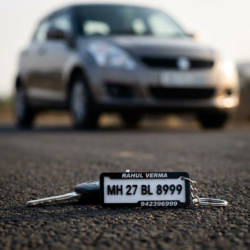 Custom 4D Mini Number Plate Keychain – 3 line Personalized Name & Vehicle Number Keyring - Image 4