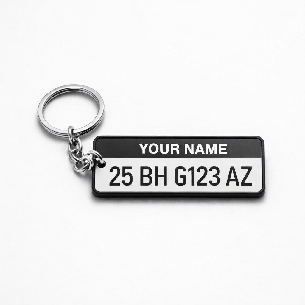 Custom Mini Number Plate Keychain – Personalized Name & Vehicle Number Keyring