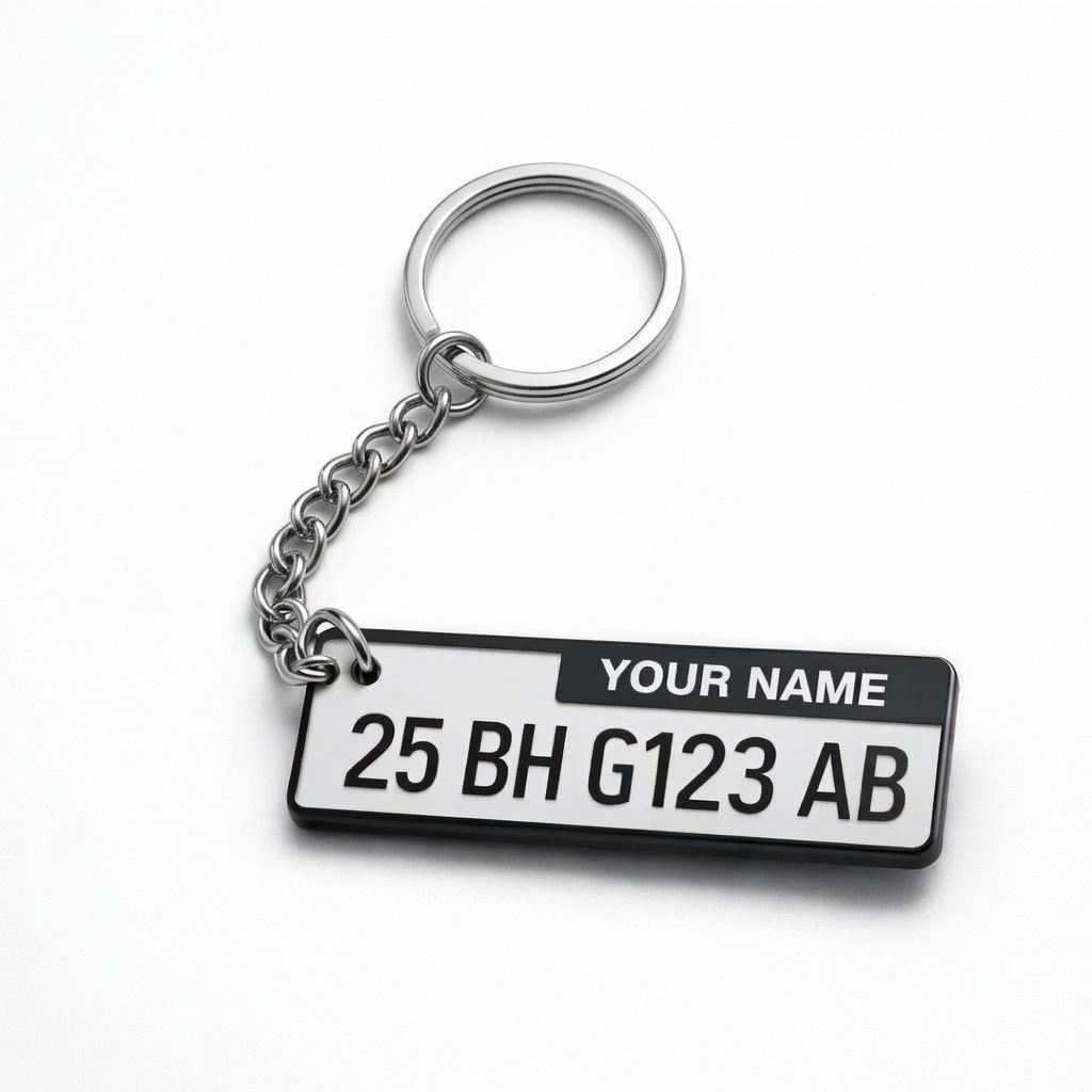 Custom Mini Number Plate Keychain – Personalized Name & Vehicle Number Keyring - Image 2